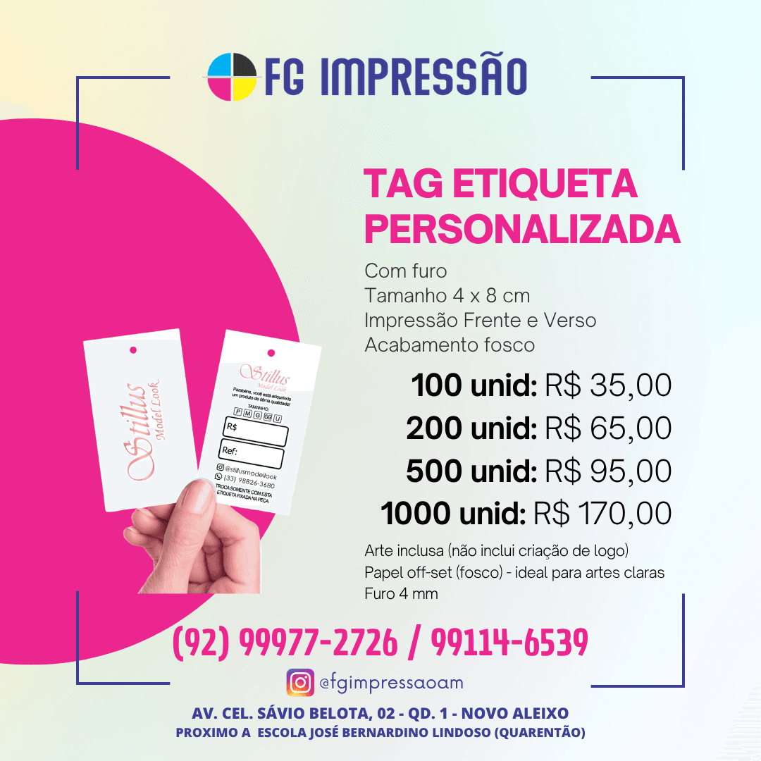 Tag Personalizada Retangular 5x8 cm (Foto 2) – Personalizados em Manaus – FG Impressão